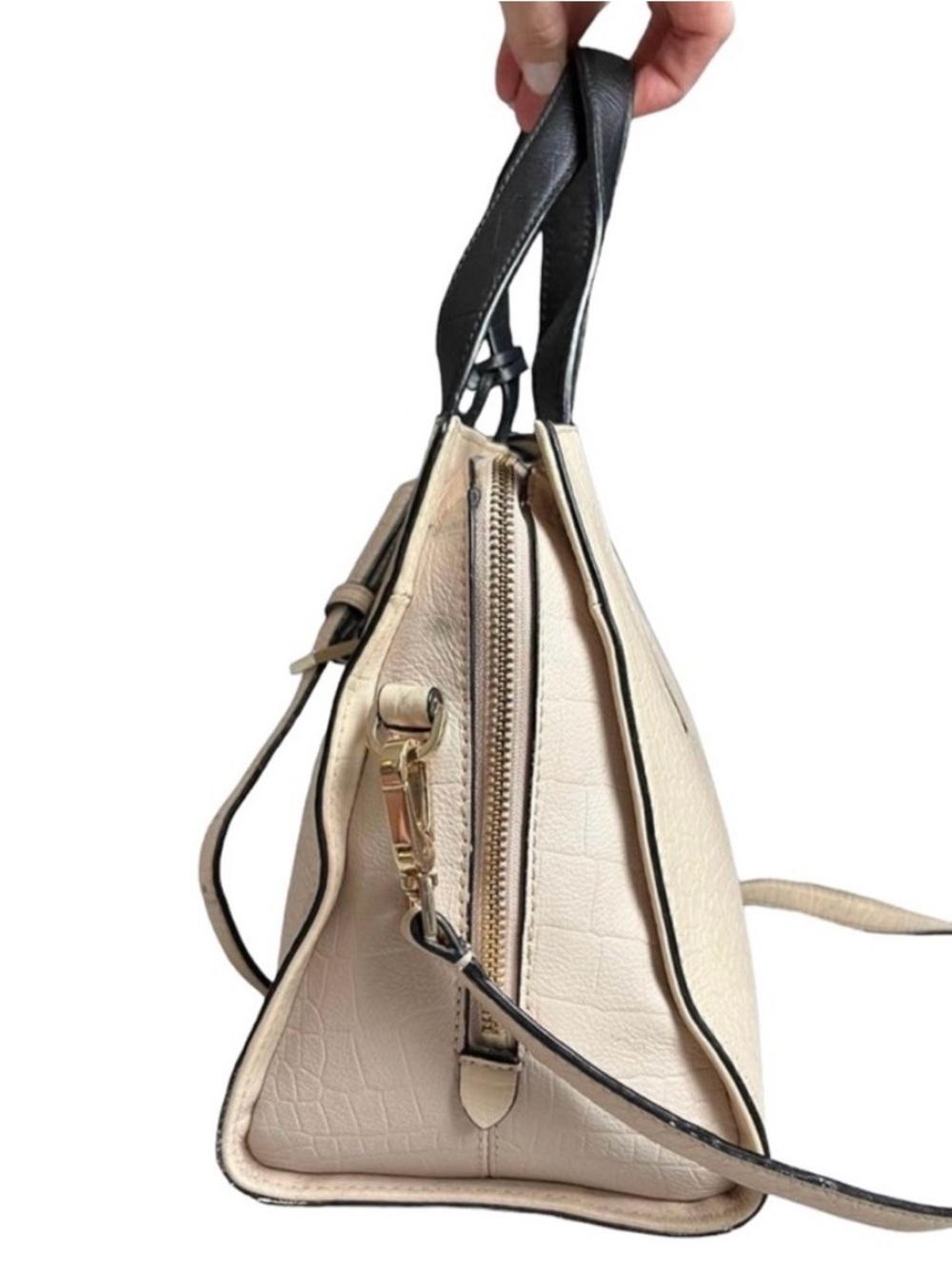 kate spade Cream and Black Croc-Embossed Leather Shoulder Bag - Picture 3 of 10